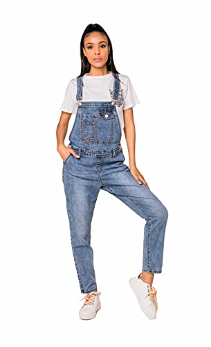 Nina Carter Damen Latzhose Jeasns Boyfriend Denim Overall Jumpsuit Used-Look...